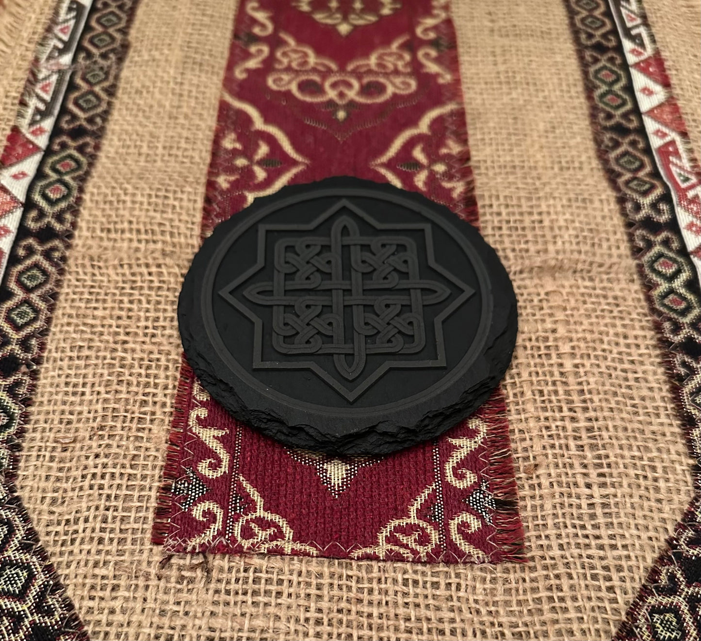 Set of 4 Deep Engraved Armenian Sun Cross Slate Coasters