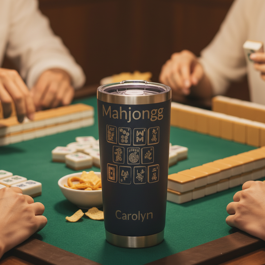 Custom Engraved Tumbler with Mahjong Tiles Close-up