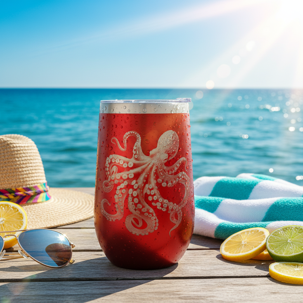 Personalized Octopus Wine Tumbler Summer Scene